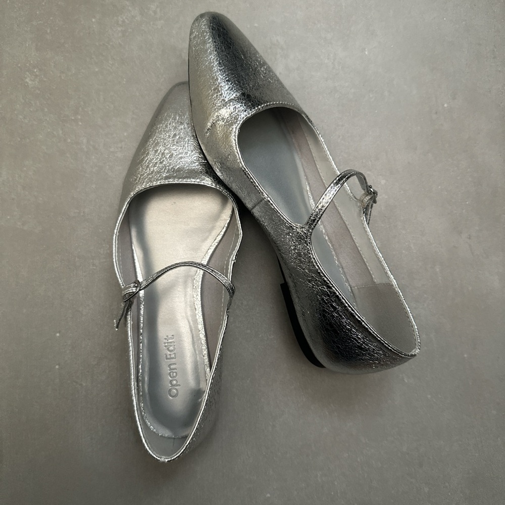 Open Edit Silver Mary Jane Flats